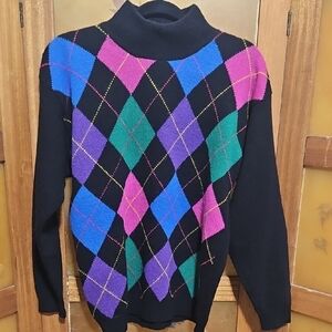 Vintage 90's DD Sloane Preppy Colorful Argyle Lambswool Sweater